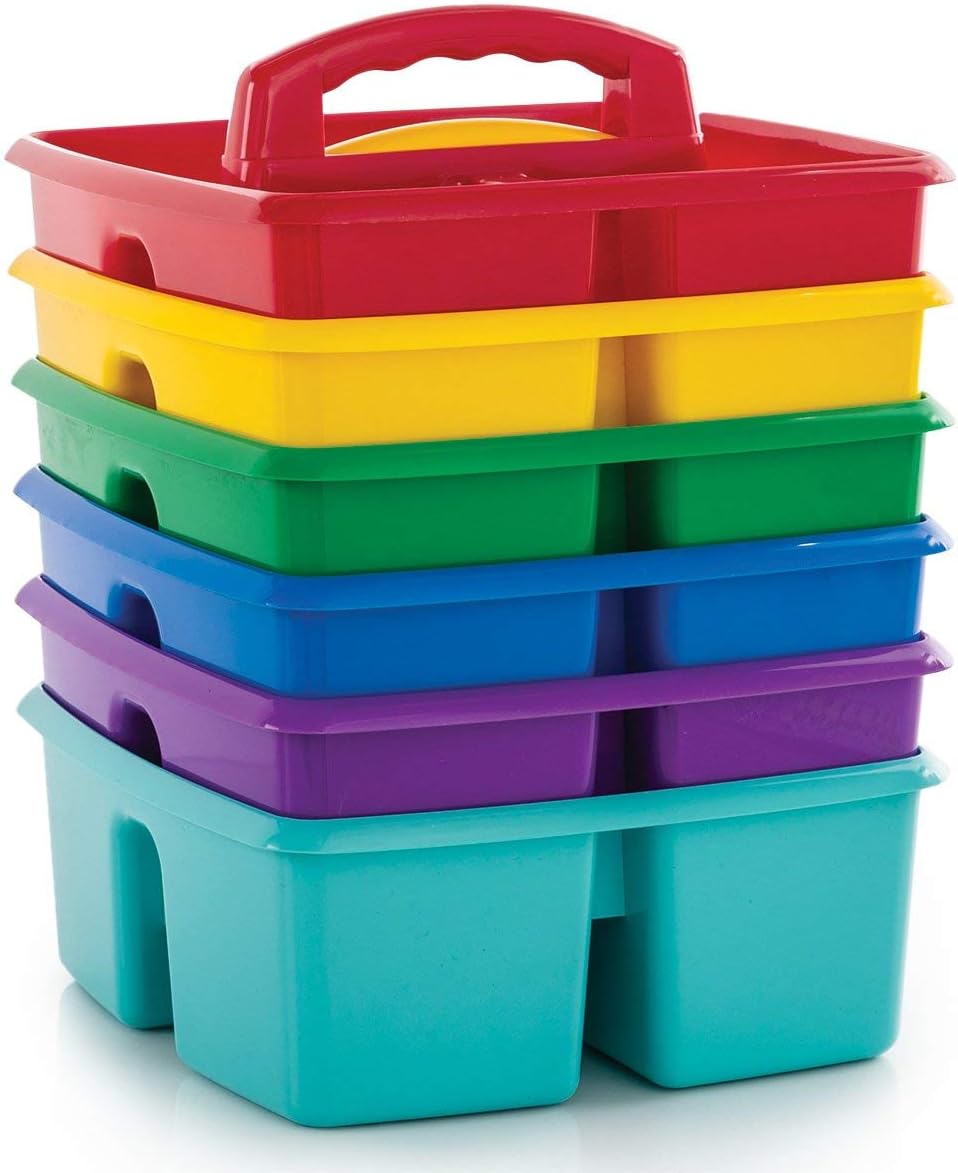 Storex Classroom Caddy, 9.25 x 9.25 x 5.25 Inches, Assorted Colors, Color Assortment Will Vary, Case of 6 (00940U06C), Small Caddy