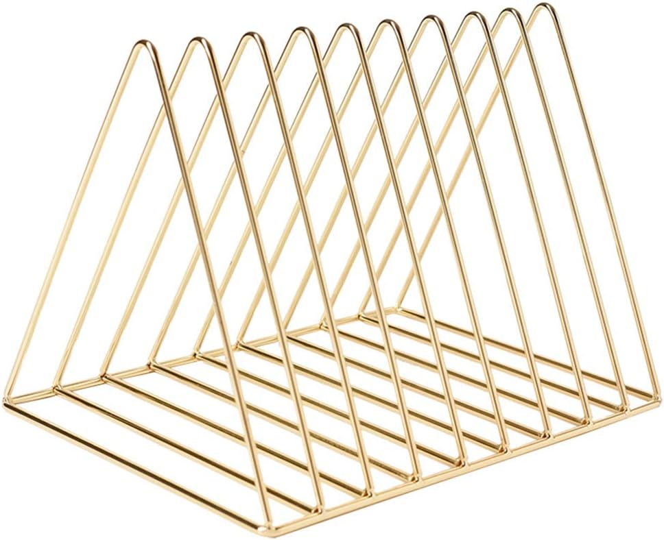 Sooyee 9 Slot Gold Magazine Holder,Desktop File Sorter Organizer Triangle Bookshelf Decor Home Office