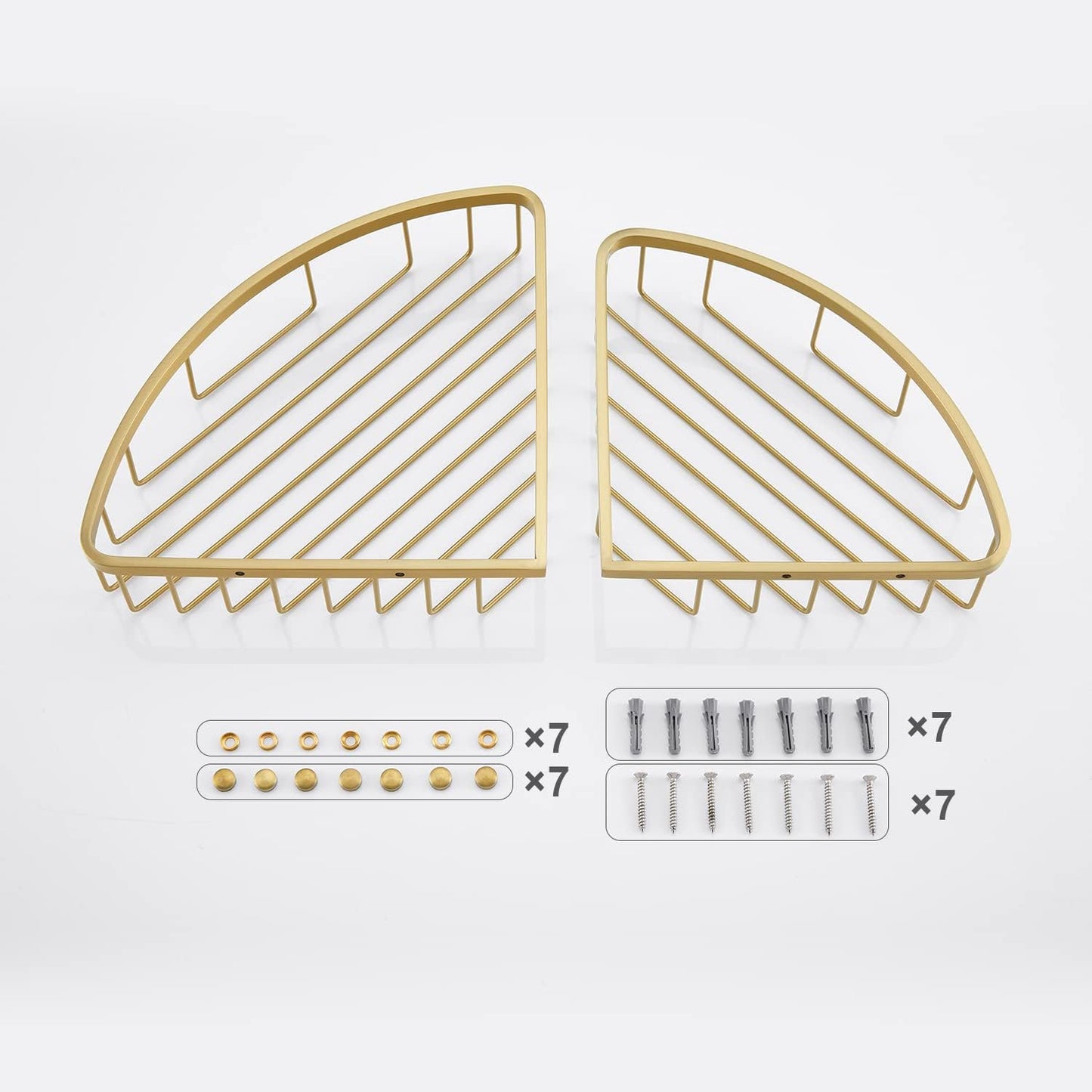 [2 Pack Bathroom Corner Shower Caddy Shelf Organizer, SUS304 Stainless Steel Heavy Duty Rust-Proof Shelf Holder, Wall Mounted Storage Rack for Bathroom Kitchen, Brushed Gold