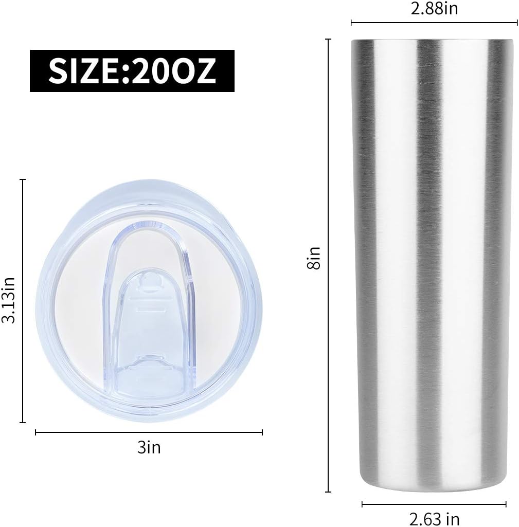 HASLE OUTFITTERS 20 oz Skinny Tumblers Bulk Set, Stainless Steel Insulated Slim Tumblers with Lids, Reusable Double Wall Travel Coffee Mugs, Durable Powder Coated Travel Water Cups (4)