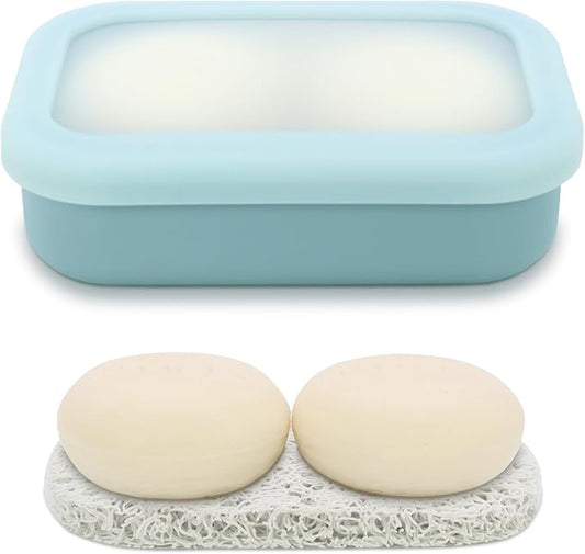 OLAMAR Solid Shampoo Bar Holder,Silicone Travel Soap Case,Enhanced Leak Proof Soap Container with Drainage Layer Soap Holder, Suitable for Bathroom,Camping and Gym (Blue, Large)