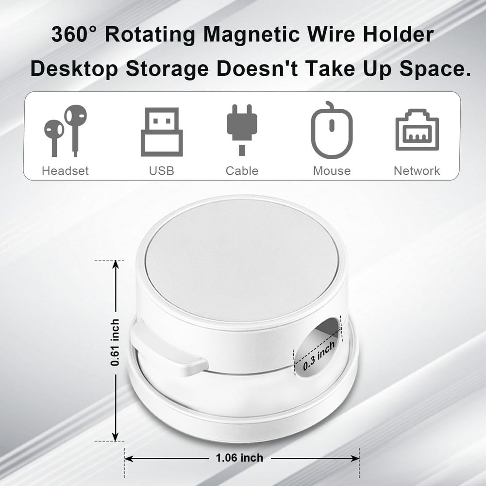 9 Pack Rotatable Magnetic Cord Organizer, Phone Cable Management, Desk Charger Cords Holder, No-Residue Adhesive Cables Clips for Kitchen, Office, Car, Nightstand（White）