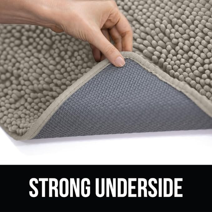 KANGAROO Bathroom Rugs, Chenille Soft Absorbent Bath Rug, Shaggy Shower Mat, Quick Dry Machine Wash Bathmat, Plush Carpet Mats for Tub, Bathtub and Room Home Decor Accessories, 60x24, Beige