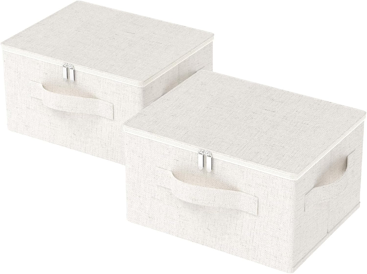 Underbed Storage Box with Lid, Foldable Clothes Organizers, Fabric Bins for Organizing Clothes, Shoes, Blankets, Pillows, 17.7x13.7x9.8Inches, Beige, 2 Pack