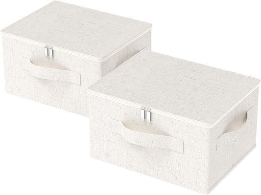 Underbed Storage Box with Lid, Foldable Clothes Organizers, Fabric Bins for Organizing Clothes, Shoes, Blankets, Pillows, 17.7x13.7x9.8Inches, Beige, 2 Pack