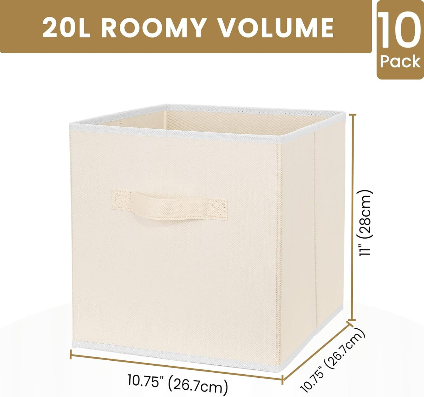 Criusia Storage Cubes, 11 Inch Clothes Storage Bins with Dual Handles (10 Pack), Fabric Collapsible Storage Bins for Shelves Closet, Cubby Organizer Bins for Clothing Toys Blanket Yarns (Beige)