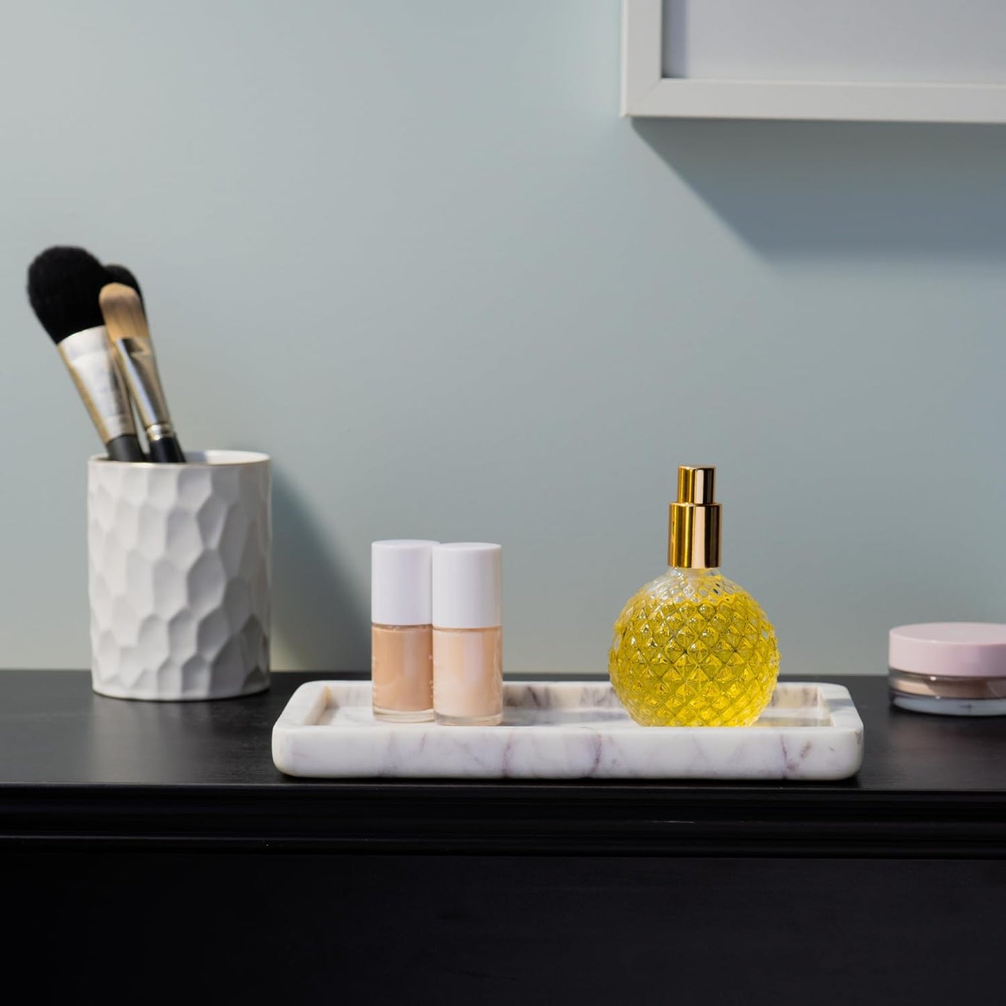 Cork & Mill Marble Tray for Bathroom Countertop, Kitchen Counter, or Catchall - 8 3/4" x 5" Small Rectangular Vanity Tray for Skincare or Perfume - Handcrafted Natural White Marble Stone Organizer