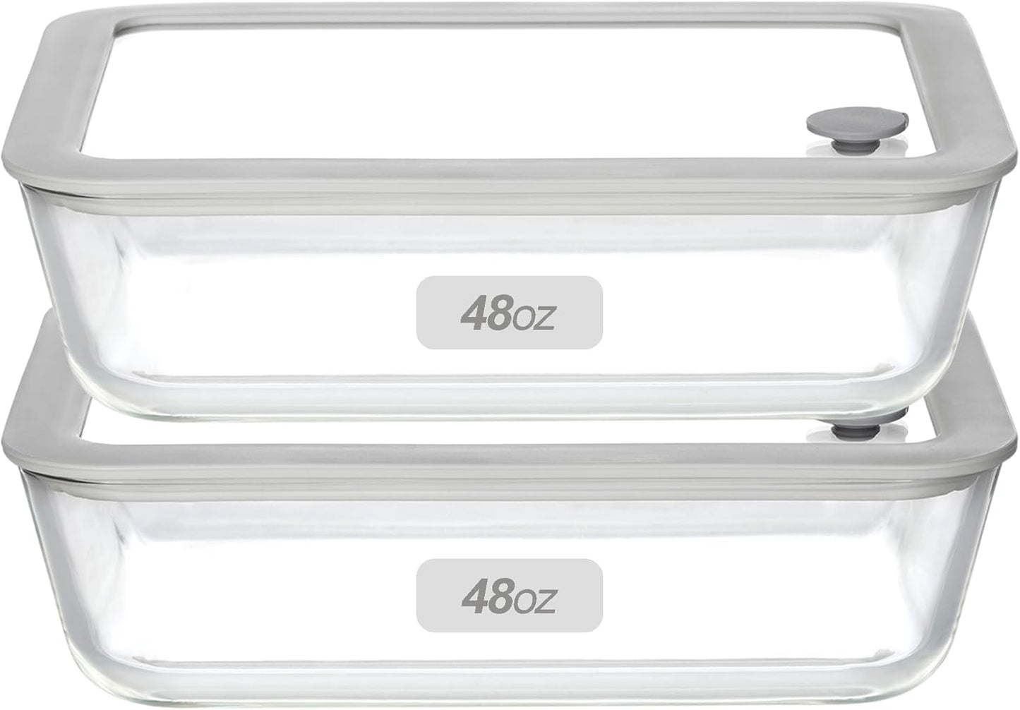 Glass Food Containers with Glass Lid, Microwave Safe Food Storage Container Set, 2 Pack of 48oz, Large Size Meal Prep Storage Set with Airtight Leak Proof Lid.
