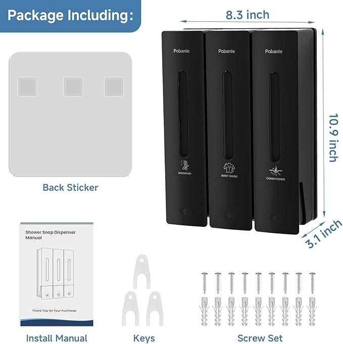 1984 Shower Soap Dispenser Bathroom Set Shampoo Conditioner Body Wash Dispenser Wall Mounted Shower Shampoo Dispenser 3 Chamber No Drill for Home Star Hotel 3 x 400ml Black