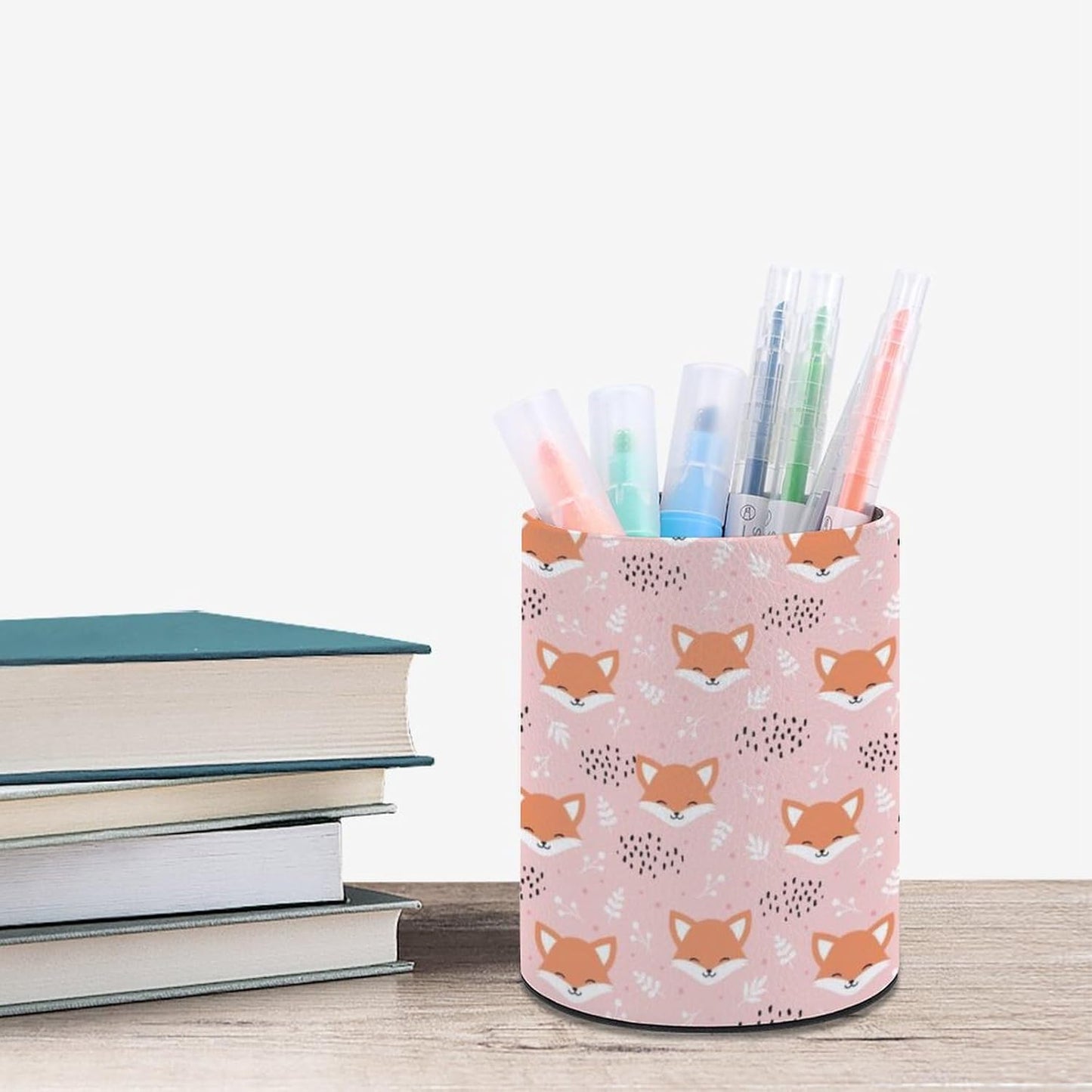 Cute Fox Pen Holder Pencil Organizer Cute Pencil Cup Desk Decor Makeup Brush Holder PU Multifunctional Office Suppliesfor Home Classroom School