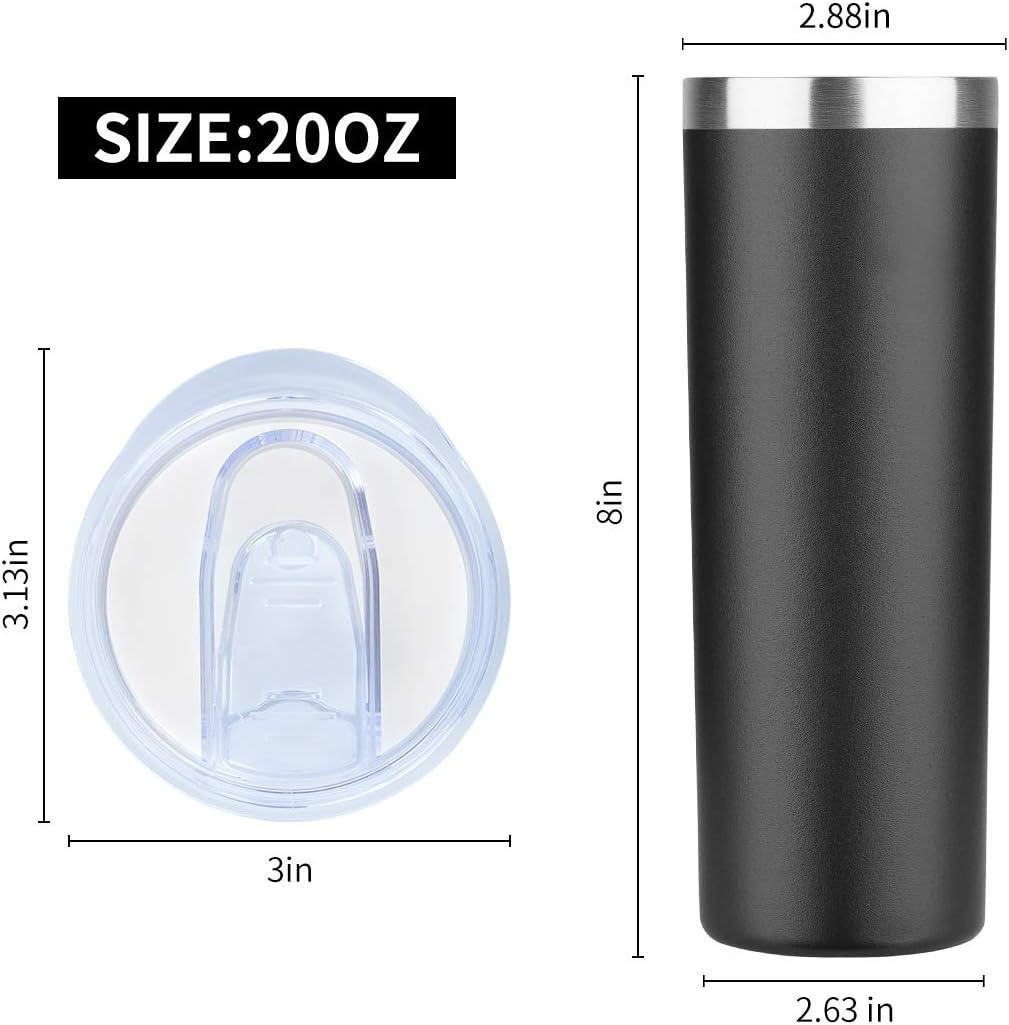 HASLE OUTFITTERS 20 oz Skinny Tumbler, Stainless Steel Insulated Slim Tumbler with Lid, Reusable Double Wall Travel Coffee Mug, Durable Powder Coated Travel Water Cup(Black, 1)