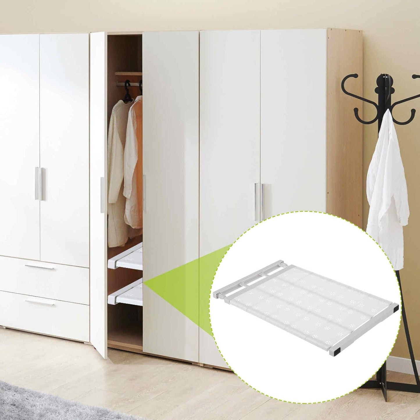 HARFINGTON Expandable Closet Tension Shelf 23.62" to 39.37" Adjustable Closet Organizer 2.5" x 13.78" Flower Pattern Storage Rack for Wardrobe Cupboard Kitchen Bedroom