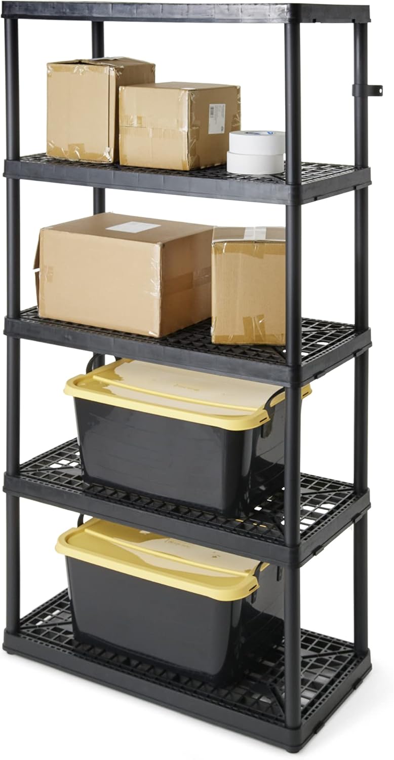 Gracious Living 72 Inch 5 Shelf Heavy Duty Light Weight Garage or Indoor Storage Unit Holds up to 150 Pounds with Easy Assembly (1 Pack), Black