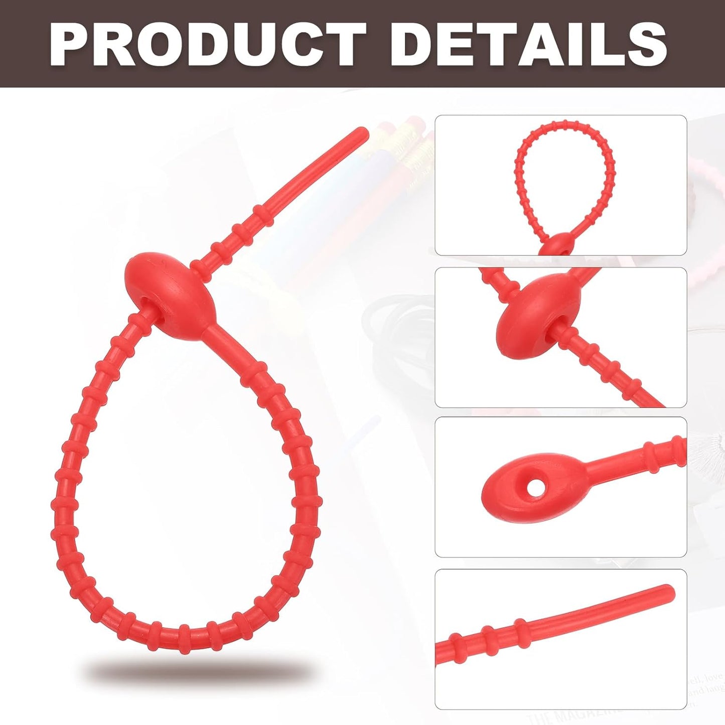 PATIKIL 8 Inch Silicone Cable Ties, 20pcs Rubber Reusable Twist Zip Ties Organizer for Home Office Kitchen Food bags Wires Adjustable Bag Clip, Deep Red