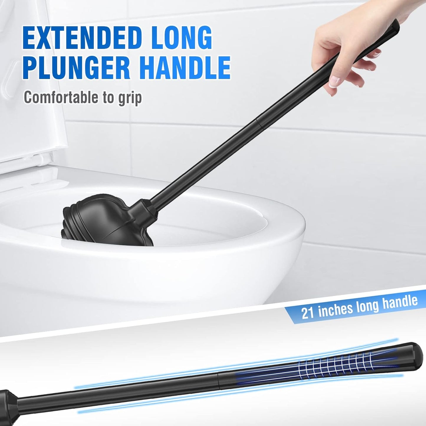 uptronic 2 Pack Toilet Plunger with Holder, Unique Plunger with All-Angle Design, Plungers for Bathroom for 5.7-inch Toilet Drain, Toilet Plunger Heavy Duty-Black