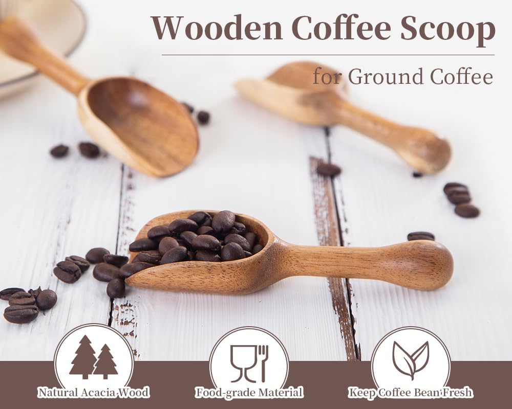 Wooden Coffee Scoop for Ground Coffee,4pcs Coffee Measuring Scooper for Beans Powder Tea Shovel,Small Wood Spoons Multipurpose for Jars Canisters,Kitchen Spice Pepper Condiment Powder Shovel
