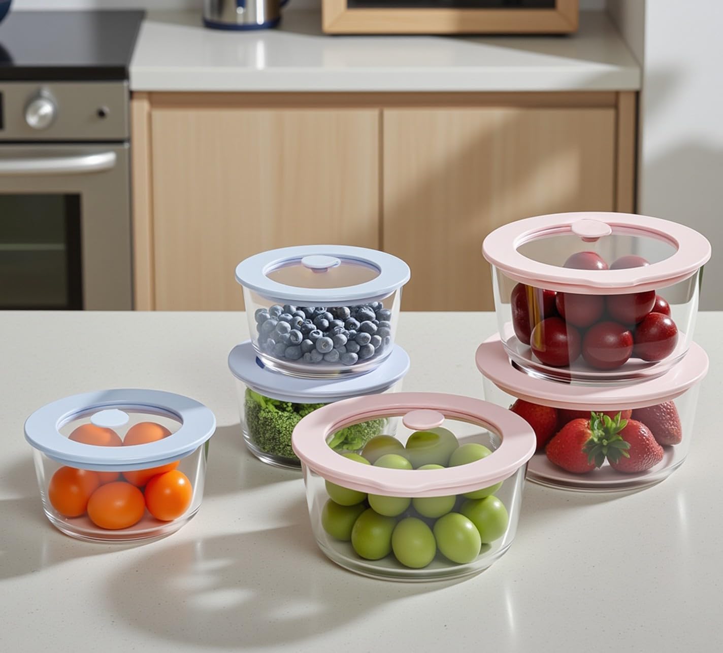 Urban Green Glass Food Container Set with Glass Lid, 6 Pack, Meal Prep Containers with Silicone Framed Airtight Lid, Leakproof, 100% Plastic Free,