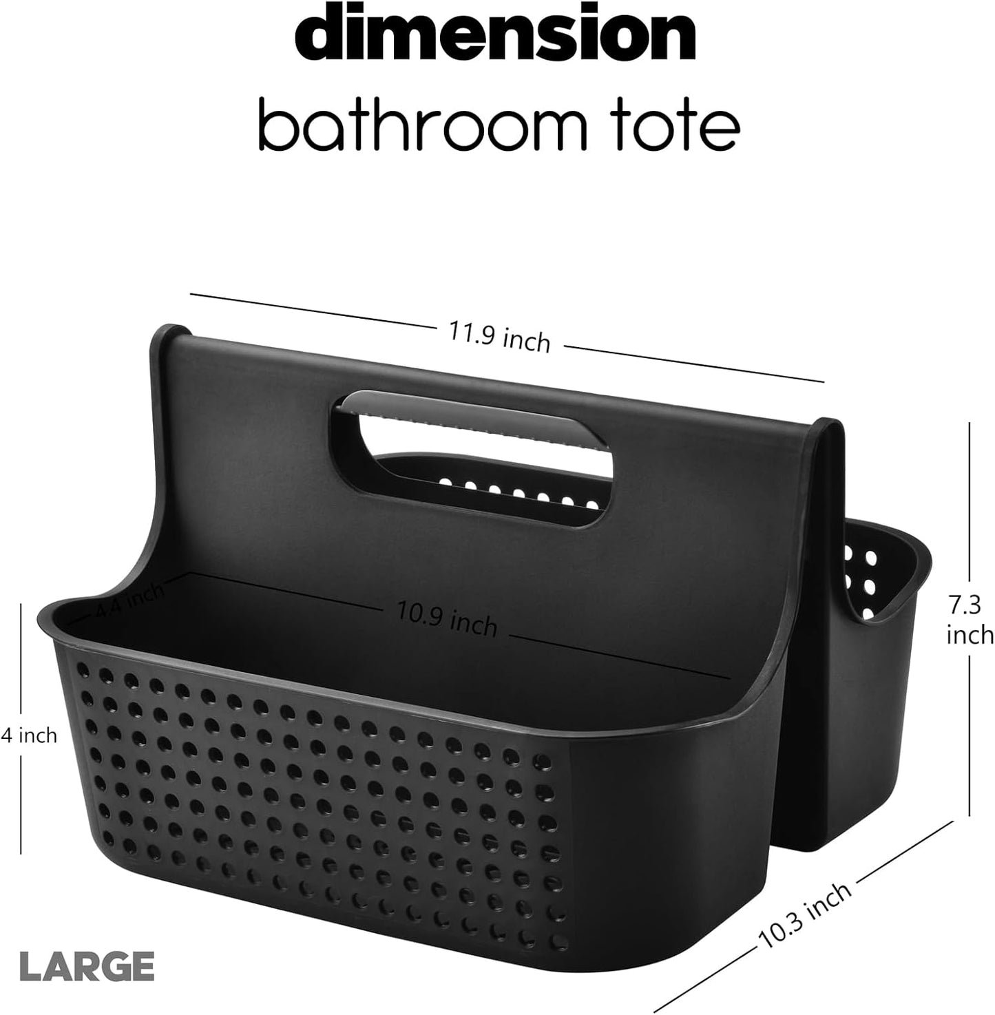 ALINK Portable Plastic Shower Caddy Basket, Large Cleaning Supply Tool Caddy Organizer Storage Tote with Handle for Bathroom, College, Garden, Cabinet, Dorm Essentials - Black