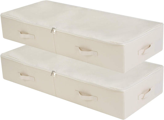 iwill CREATE PRO Pack of 2, 39.4" Ultra-Length Foldable & Washable Underbed Storage Organizer Containers for Clothing, Shoes, Bedding - Ideal for Bedroom, College Dorm (Beige)
