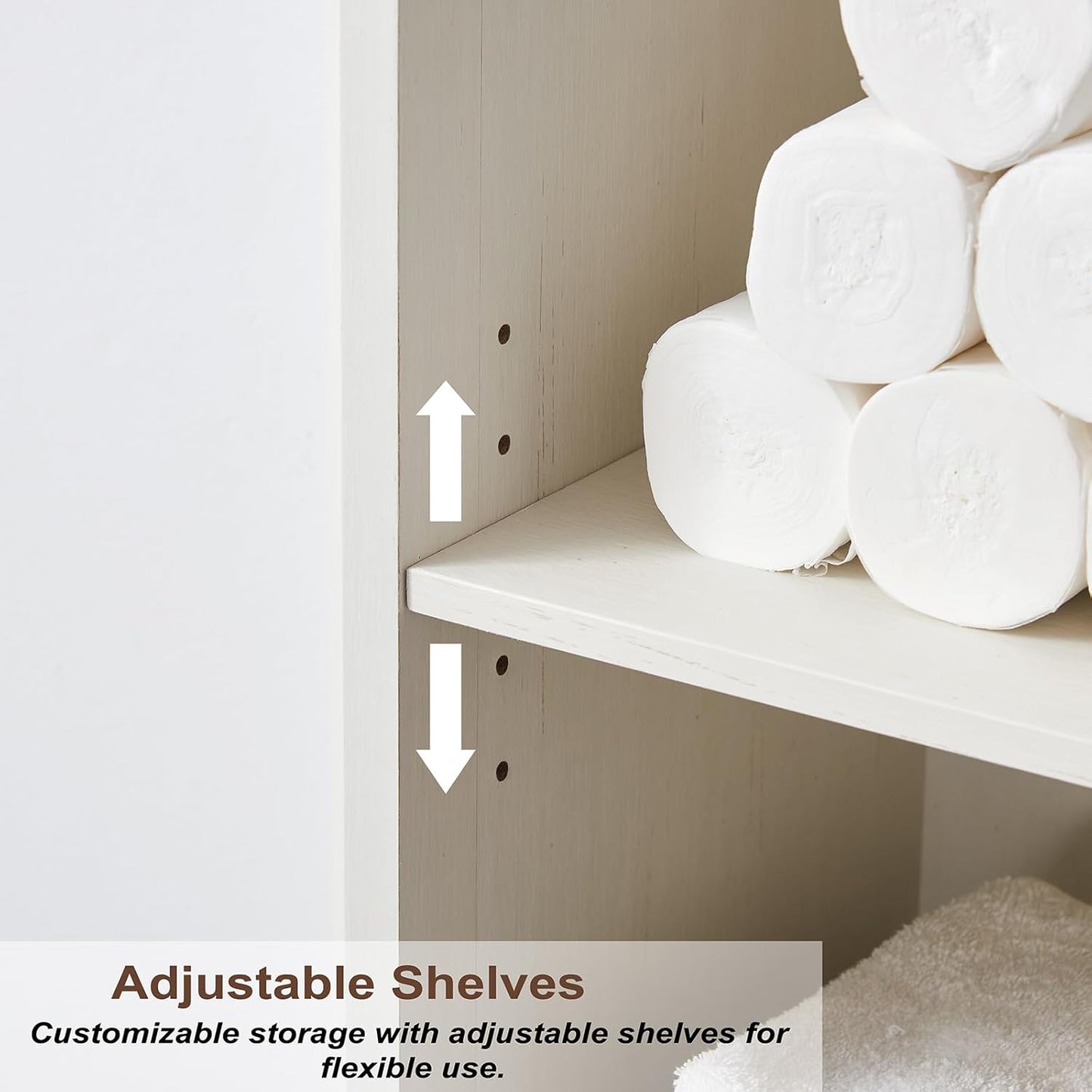 Bathroom Storage Cabinet, 5-Shelf Farmhouse Storage Cabinet with Barn Door&Adjustable Shelves, Bathroom Organizer for Living Room, Kitchen (Antique White)