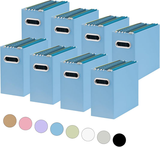 Oterri Cardboard File Organizer Box for Hanging File Folders Letter Size,File Box for Computer Desk,File Cabinet,Working Home,Office,Classroom (Blue, Letter Size - 8 Packs)
