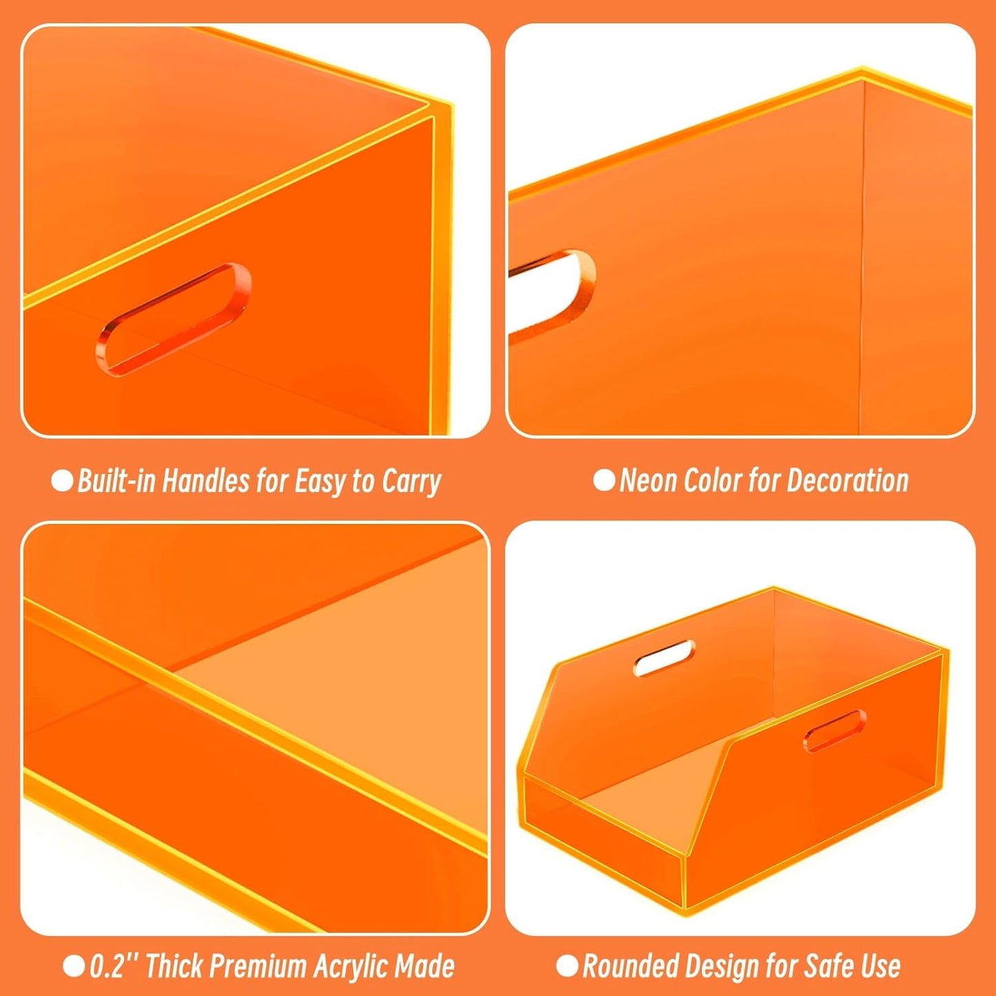 Gelite Stackable Large Storage Bin Organizer with Handles Acrylic Storage Container for Toy Pantry Kitchen Cabinet Bathroom Closet Office Organization, 15.4x11.4x6.7'', Neon Orange