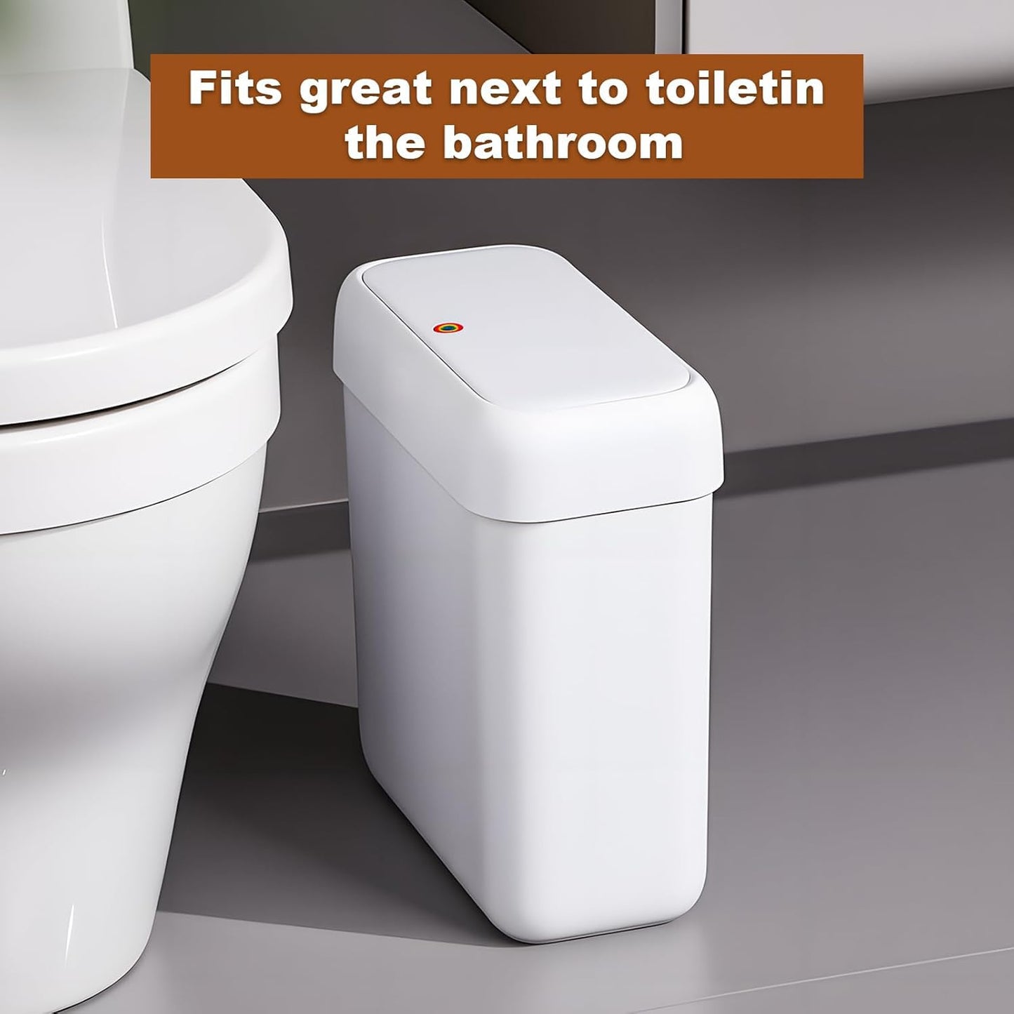 funest 2 Pack Bathroom Trash Can with Lid, 3 Gal/12 L & 2.7 Gal/10L Garbage Can with Pop-Up Lid, Small Spaces Plastic Trash Can, Slim Trash Bin Waste Basket for Bathroom,Rv, Office, White