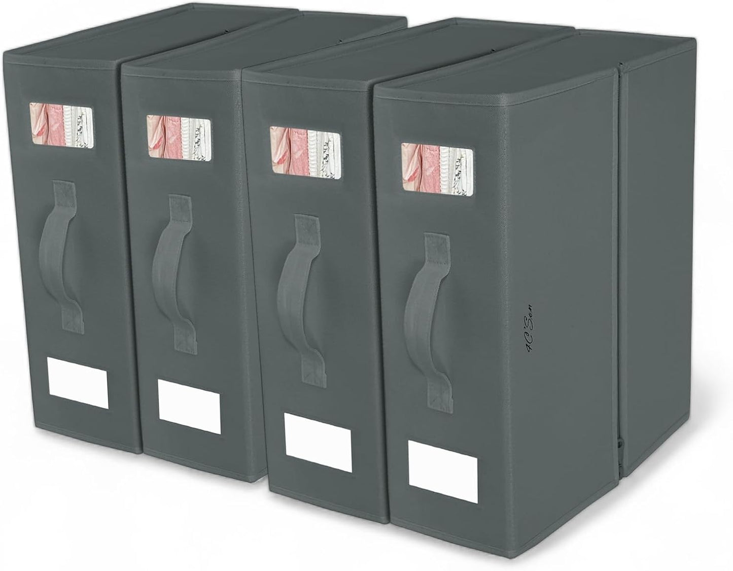 4C'Son Foldable DOUBLE ZIPPERS Bed Sheet Organizer, Fabric Storage Bins for Bed Sheets, Linen Bedding Organizer for Closet with Window and EXTRA STURDY handle (4 PACK - GRAY)