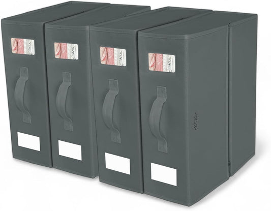 4C'Son Foldable DOUBLE ZIPPERS Bed Sheet Organizer, Fabric Storage Bins for Bed Sheets, Linen Bedding Organizer for Closet with Window and EXTRA STURDY handle (4 PACK - GRAY)