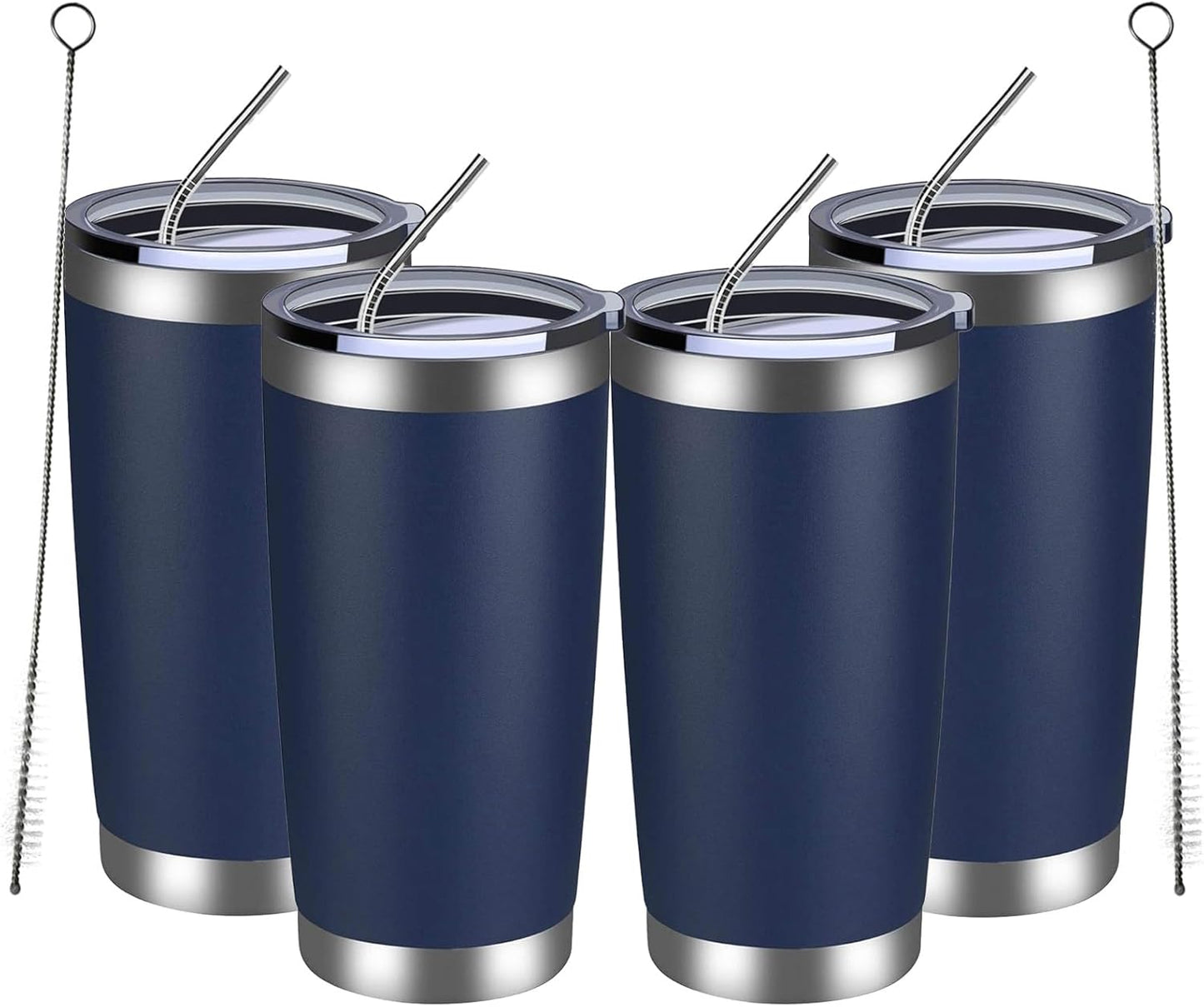 MEWAY 20oz Tumbler 4 Pack Double Wall Vacuum Insulated Travel Mug Bulk, Stainless Steel Tumblers with Lid and Straw, Durable Powder Coated Coffee Cups for Cold & Hot Drinks (Navy, 4)