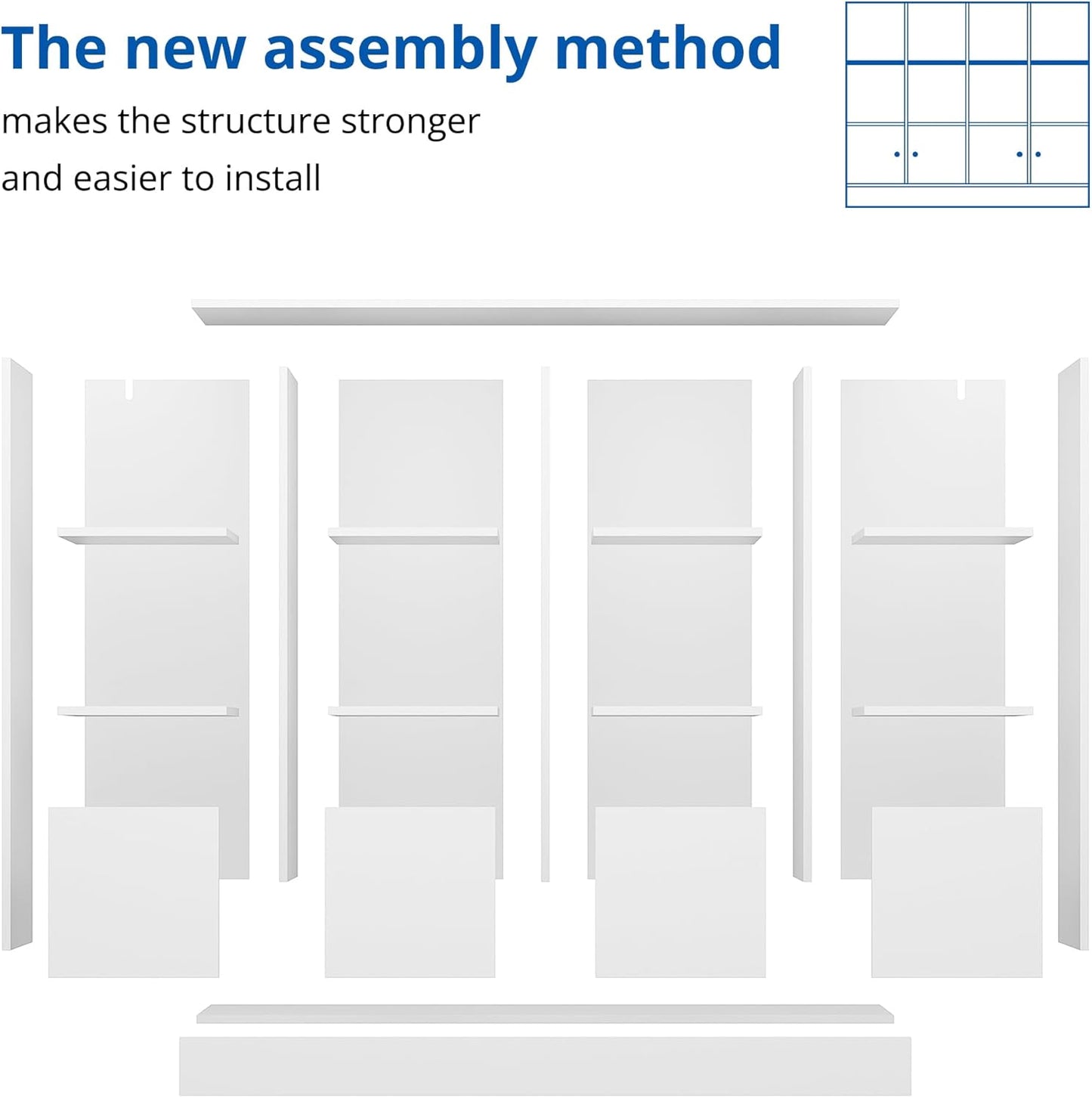 Cozy Castle White Wood Bookcase,12 Cube Storage Organizer Bookshelf with 4 Doors,3 Tier Storage Cabinet with Adjustable Shelves for Bedroom, Living Room, Office