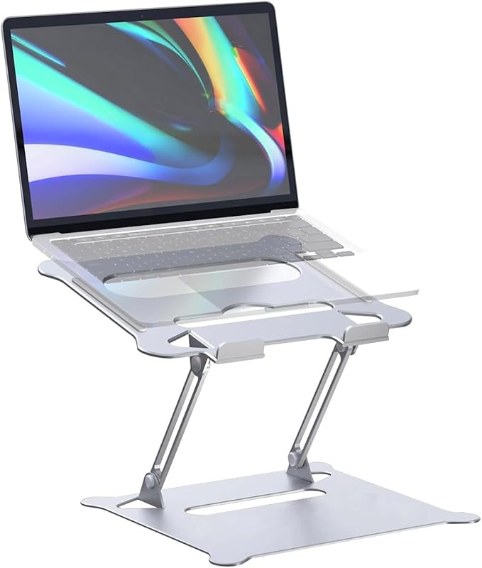 Laptop Stand Height Adjustable Foldable Holder Aluminium Alloy Ergonomic Notebook Ventilated Foldable Height Adjustable with Hollow Design with Storage Hole