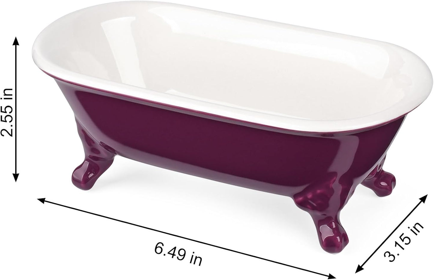 6.5" Ceramic Mini Decorative Clawfoot Bathtub Bar Soap Dish, Kitchen Sponge Holder and Shower Tray for Bathroom, 1 Pack(Burgundy)