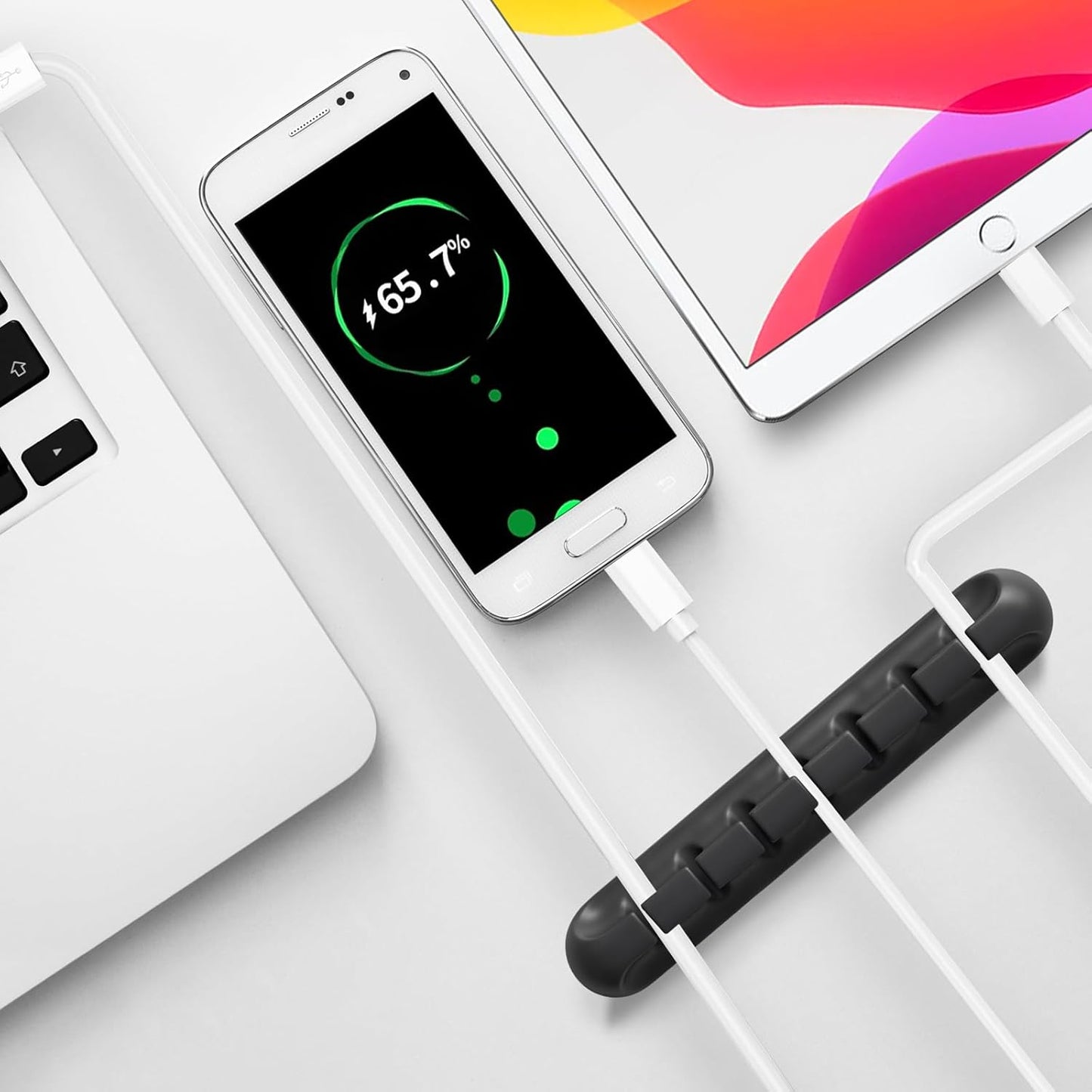 USB Cable Organizer Clips Cord Holder,12 Packs (3-Slots) Black Self Adhesive Desk Cord Cable Management