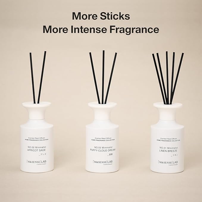 M&SENSE Minimalist Large Reed Diffuser 300ml, Rose & Jasmine Scented with Natural Essential Oils, Long Lasting with 7 Sticks, Non-Toxic Home Fragrance for Bedroom, Bathroom Decor