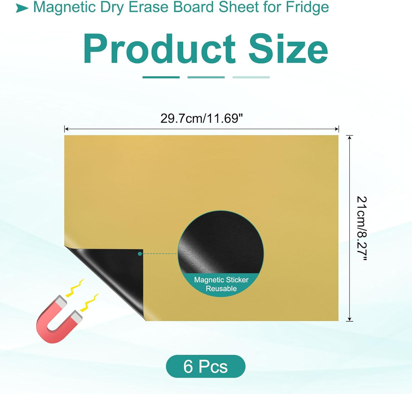 PATIKIL Magnetic Dry Erase Board Sheet for Fridge, 6 Pcs 12 x 8 Inch Erasable Refrigerator Whiteboard for Kitchen for Home Kitchen Organizer Planner Office Storage, Gold (0.6mm)