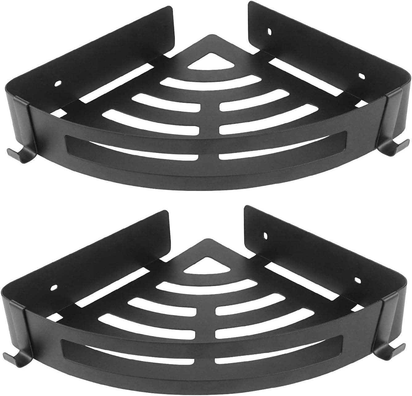 NearMoon Bathroom Shower Caddy 2 Pack, No Drill 304 Stainless Steel Shower Organizer with 2 Hooks (Corner Shelf, Matte Black)