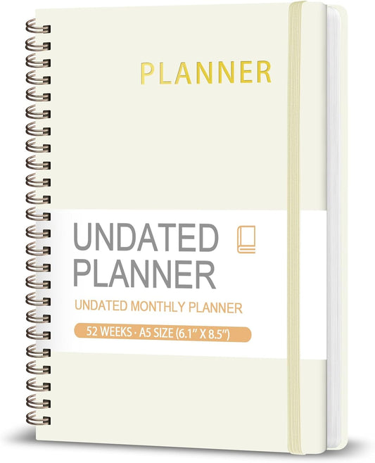 Undated Weekly Planner, Weekly To Do List Notebook with Goal, Organizer & Habit Tracker, A5 Daily Planner with Spiral Binding, Ideal for Office School Suppies (Beige)