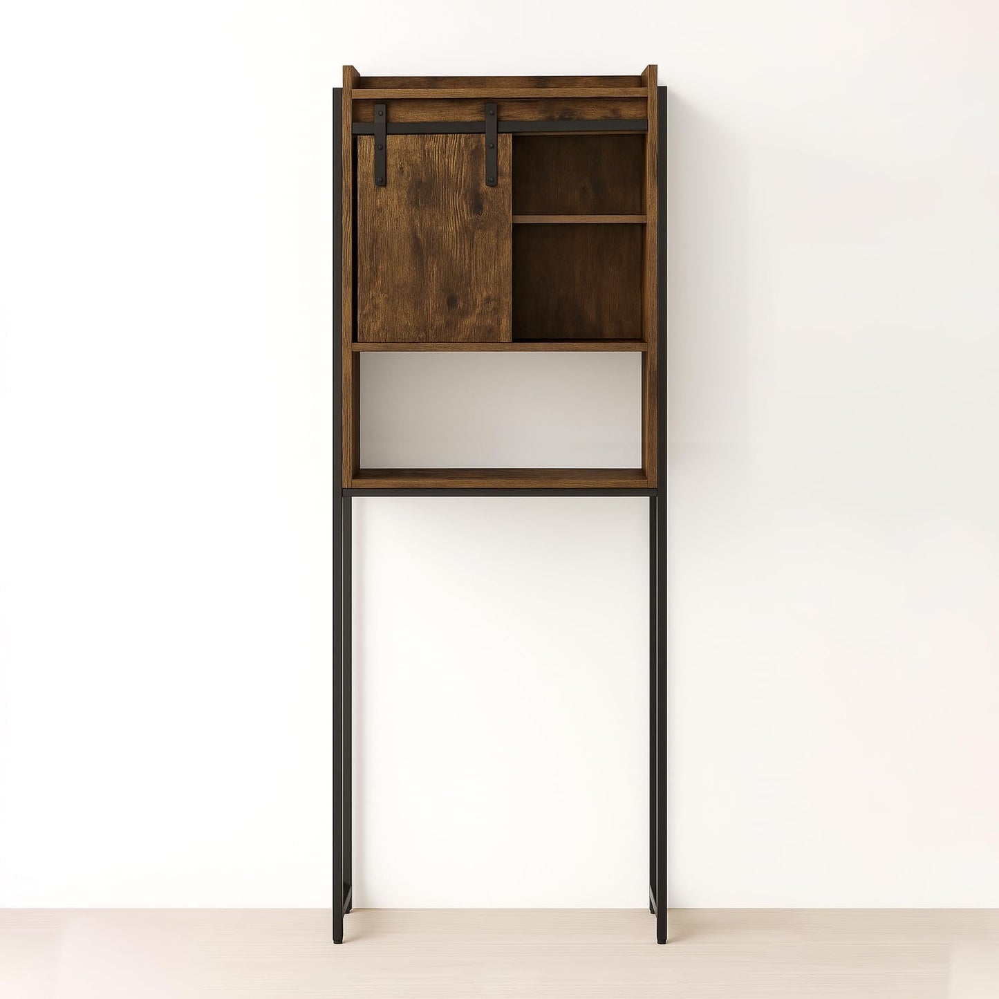 Over The Toilet Storage Cabinet, Behind Toilet Bathroom Organizer with Adjustable Shelves, Above Toilet Organizers with Barn Door, Space Saver for Restroom, Bathroom, Laundry, Rustic