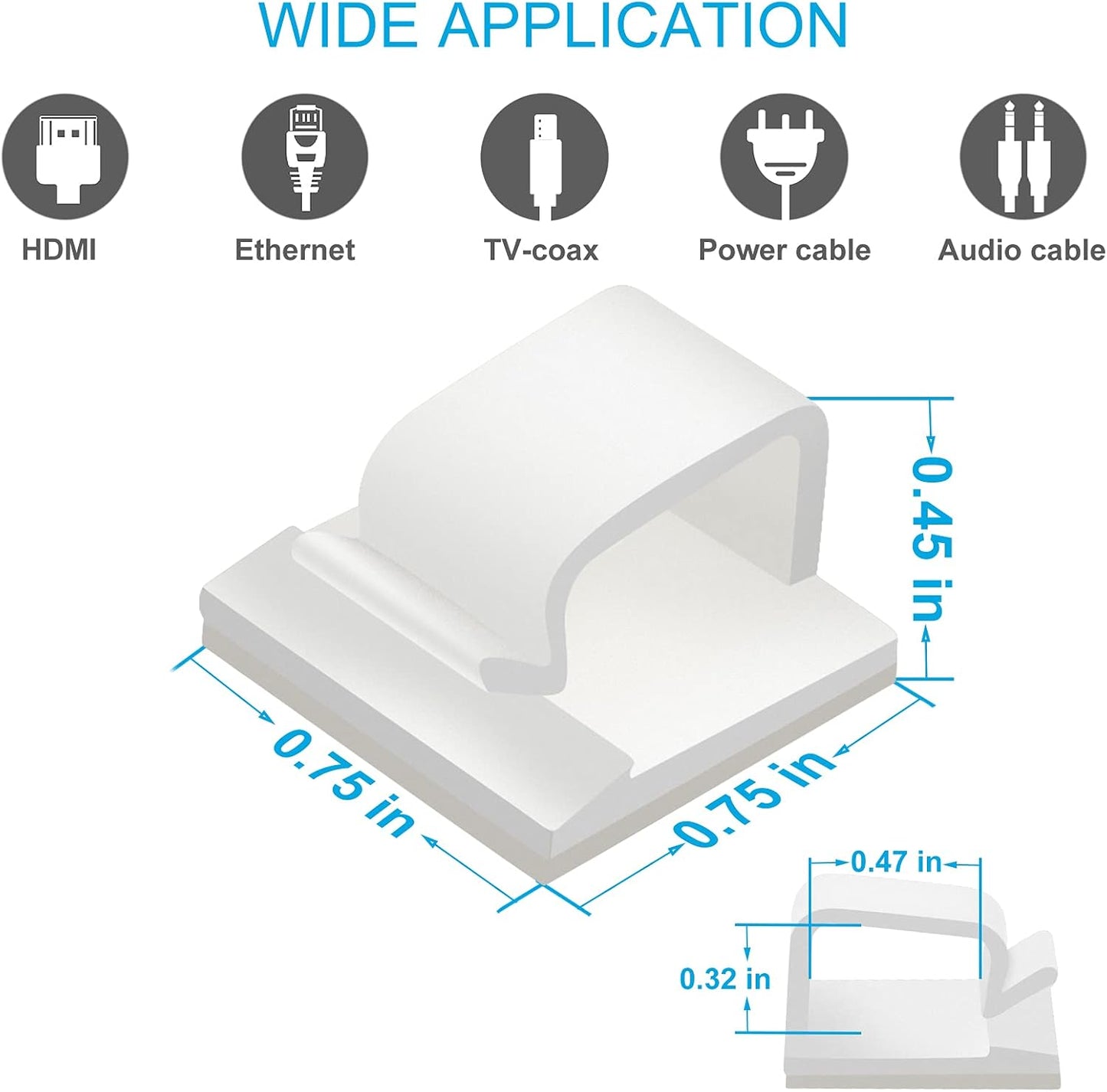 Adhesive Cable Clips White (Large, 45 PCS), Upgraded Wire Clips for Electric Wires, Cord Holders Management Under Desk, Car, Extension Cord, Ethernet Cable, LED Lights