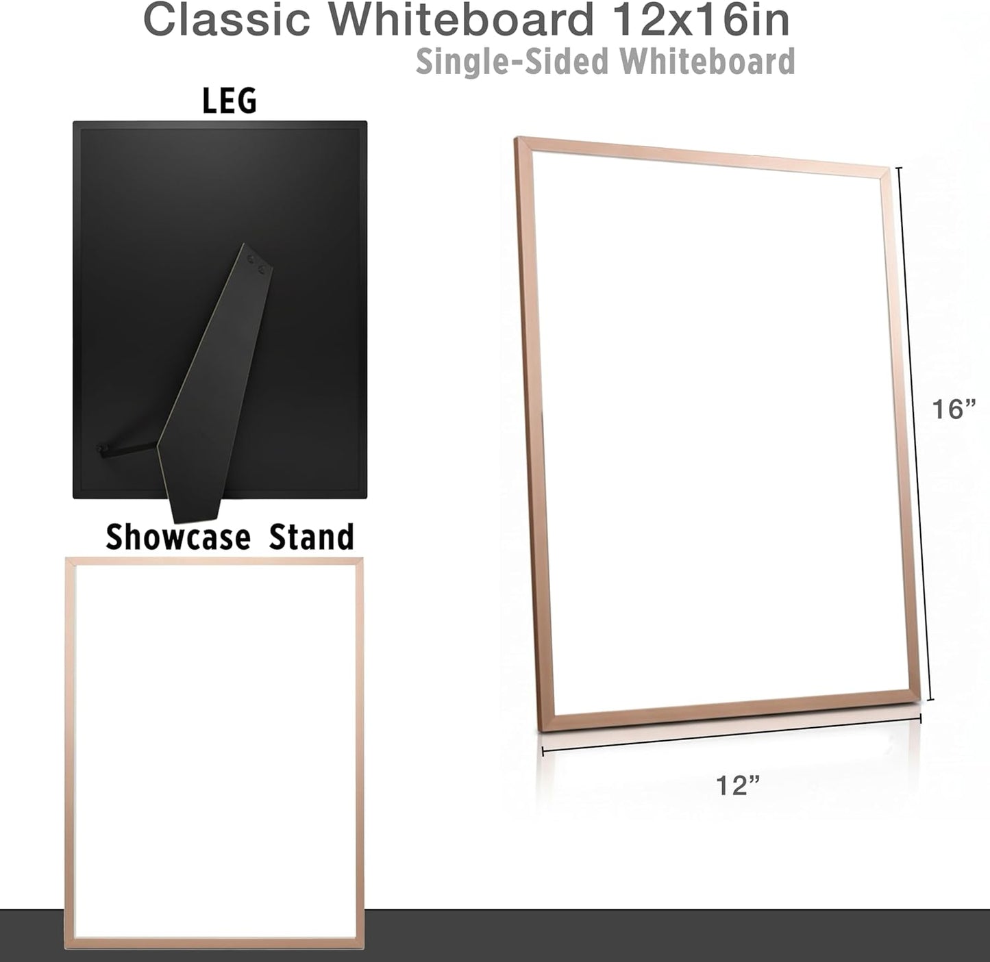 Small Whiteboard 12 x 16 Inch Magnetic Dry Erase Board with Stand & Wall Mount | Rose Gold Aluminum Frame | Desktop Board for Home, Office, Reception, Events | 2 Markers, Eraser & 2 Magnets