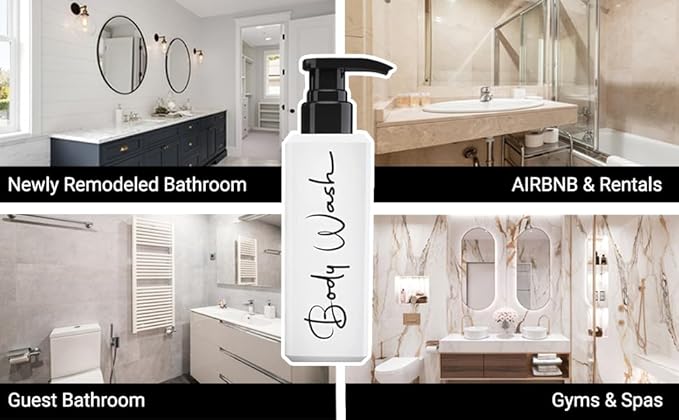 Luxury Spa-Inspired Shampoo and Conditioner Dispenser Set – 3 Refillable Pump Bottles for Shower Wall – Printed Shampoo, Conditioner & Body Wash