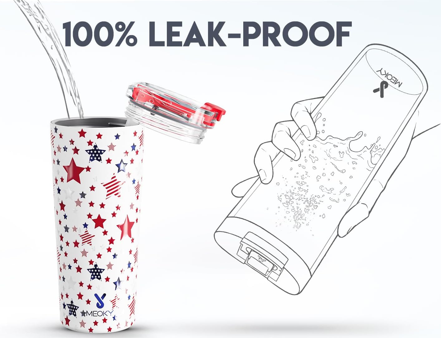 Meoky 24 oz Travel Coffee Mug with Leak-proof Lid, Stainless Steel Insulated Coffee Tumbler, Keeps Hot for 8 Hours or Cold for 24 Hours, Fits in Car Cup Holder (Star)