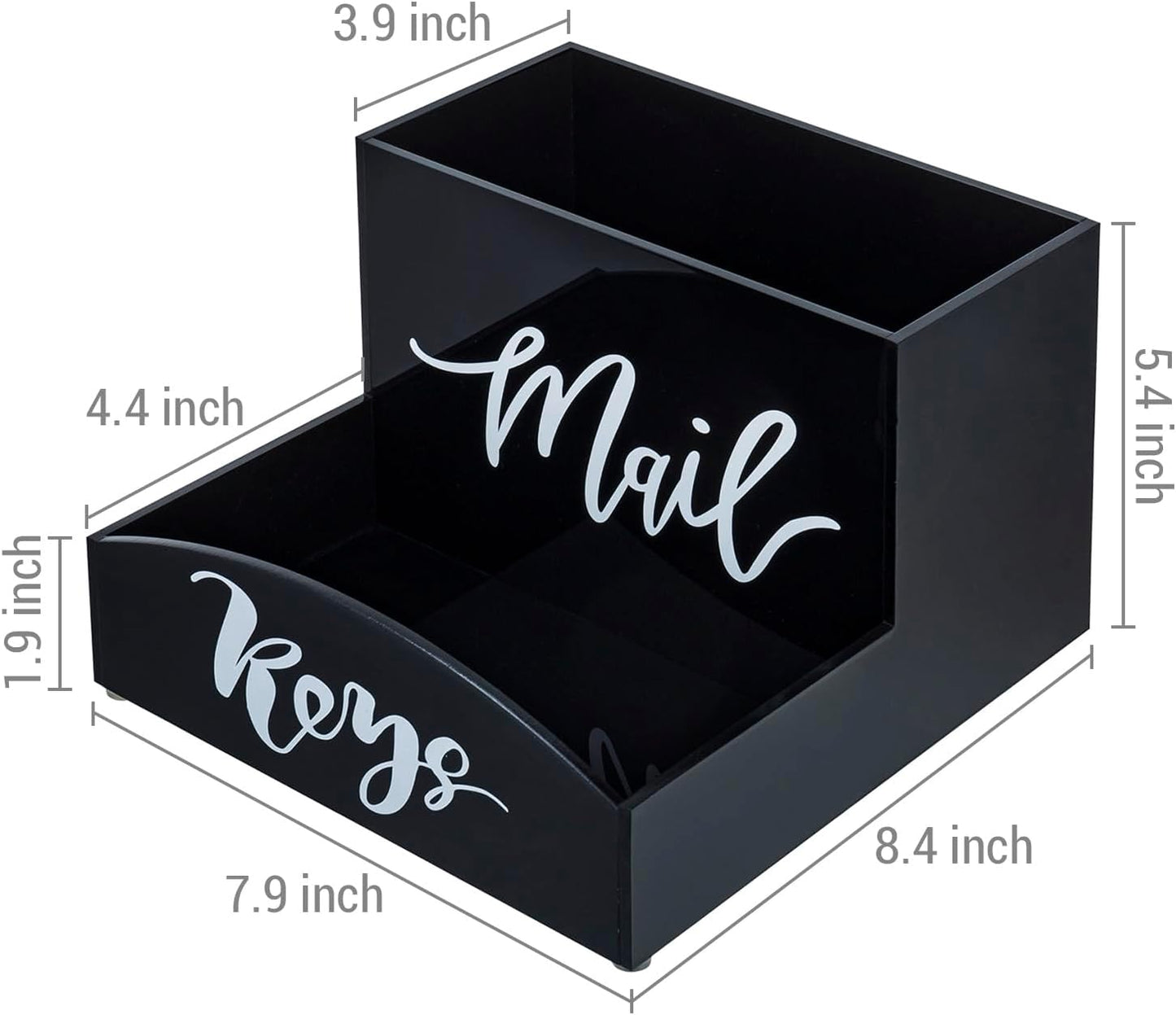 MyGift Modern Premium Black Acrylic Mail Holder and Key Organizer Entryway Storage Tray with Cursive MAIL and KEYS Word Design, Office, Dorm, Classroom Desktop Organizing Bin