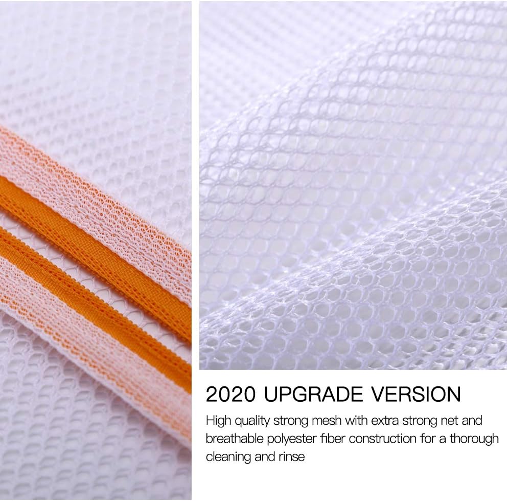 Kimmama Laundry Mesh Wash Bags, Lingerie Bags for Washing Delicates, White Net, Orange Zipper, 1L & 1M