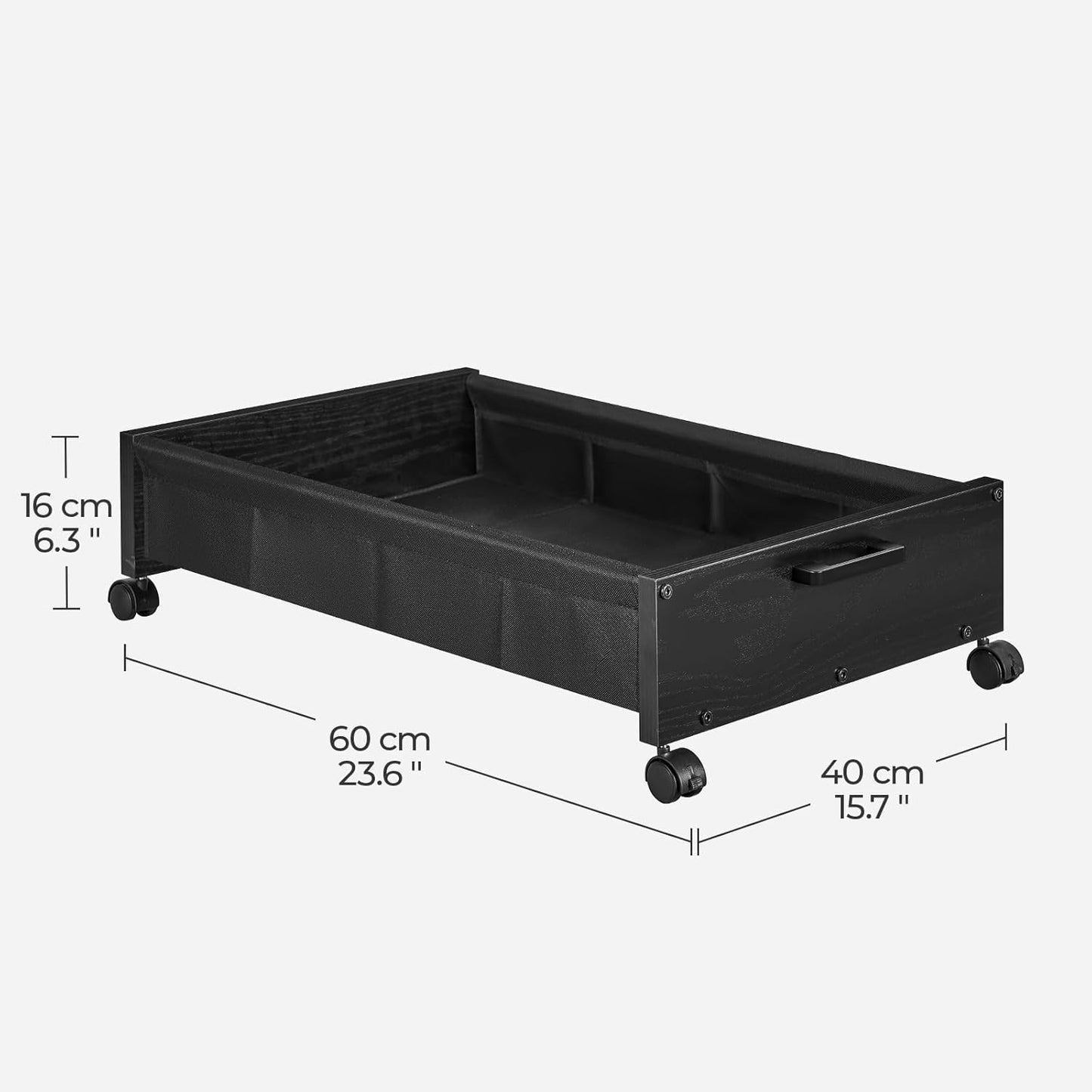 Under Bed Storage with Wheels, Wooden Under Bed Drawers On Wheels, Rolling Under Bed Shoe Storage, Space Saving, Black,30L