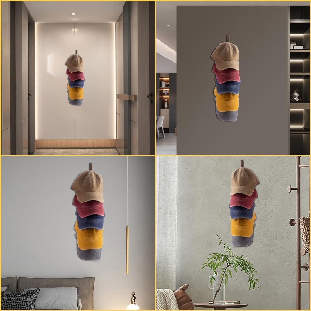 3 Pcs Wall Mounted Wooden Hat Rack for Baseball Caps, Solid Wood Storage Display, Vertical Storage Hat Holder, for Closet Door Bedroom Living Room Entryroom Laundry, Walnut