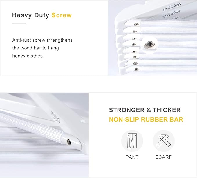 TOPIA HANGER All White Wooden Hangers, Solid Wood Suit Hangers with Extra Thick Hook and Non Slip Pants Bar, Heavy Duty Coat Hangers with Notches, Bridal Hangers for Shirts 16 Pack -CT01W