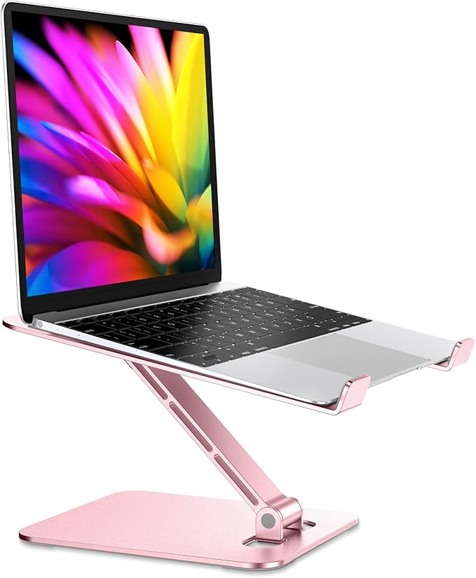 Foldable Laptop Stand, Height Adjustable Ergonomic Computer Stand for Desk, Aluminum Portable Laptop Riser Notebook Holder Mount Compatible with MacBook Pro Air, HP, Dell 10-16" (Pink)