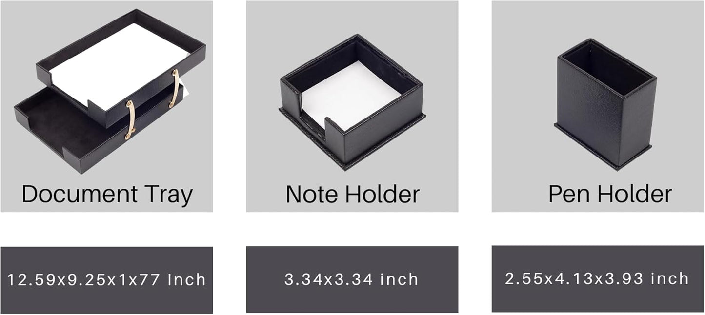 MOOGCO Bonded Set Luxury Leather Desk Pad & Desk Organization Essentials Desk Organizer Leather Desk Organizer (Black)